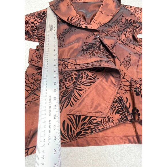 Mycra Pac Women Sz 0 Petite Belted Reversible Coat Robe Long Sleeve Floral Brown - Picture 9 of 10